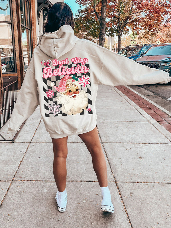 Don't Stop Believin Pink Santa Hoodie