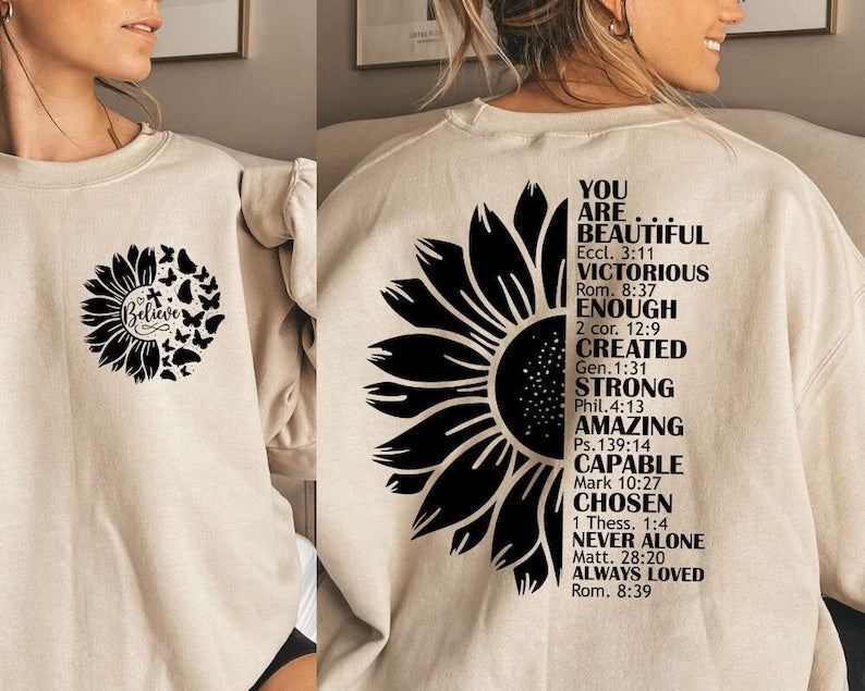 Retro Floral Faith Front & Back Design Sweatshirt