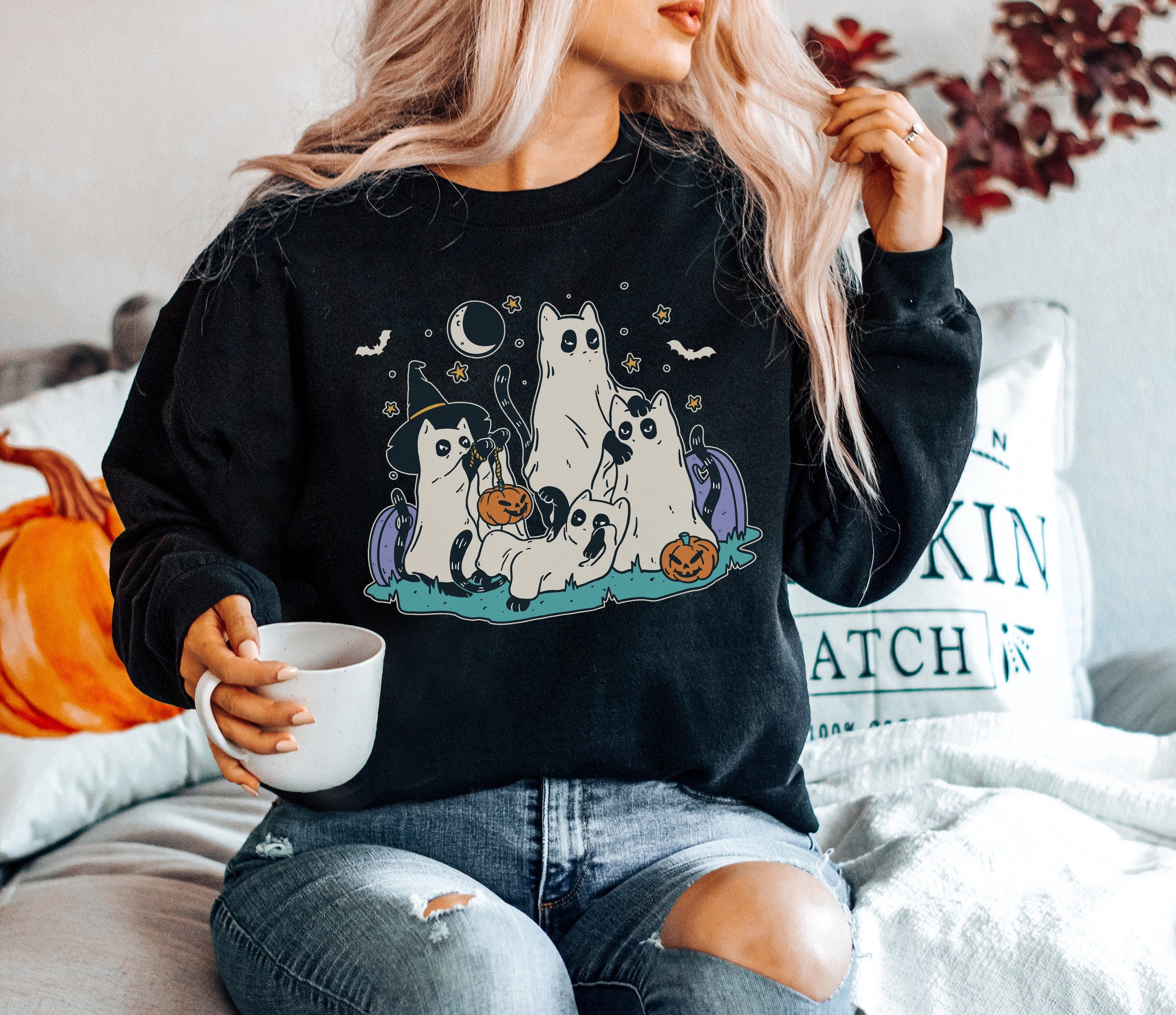 Spooky Cat Mom Halloween Sweatshirt